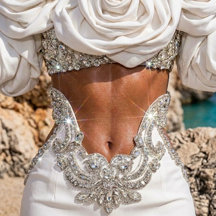 White Embellished DM Rose Gown