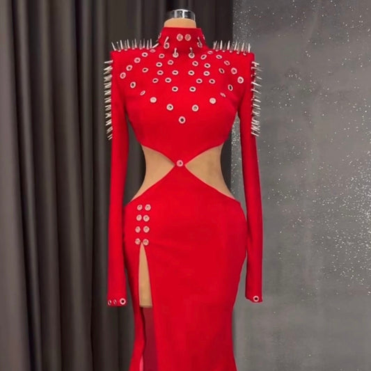 Red Velvet Spikes Gown