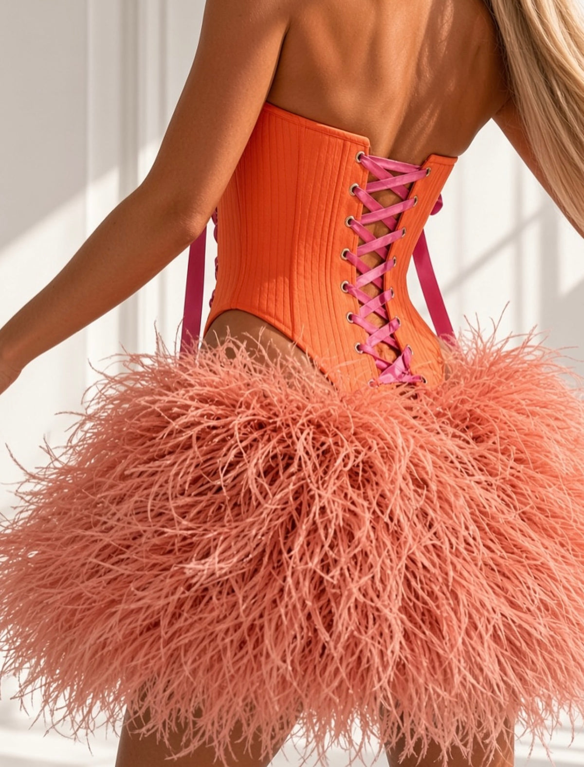 Laced Corset & Feather Skirt Set