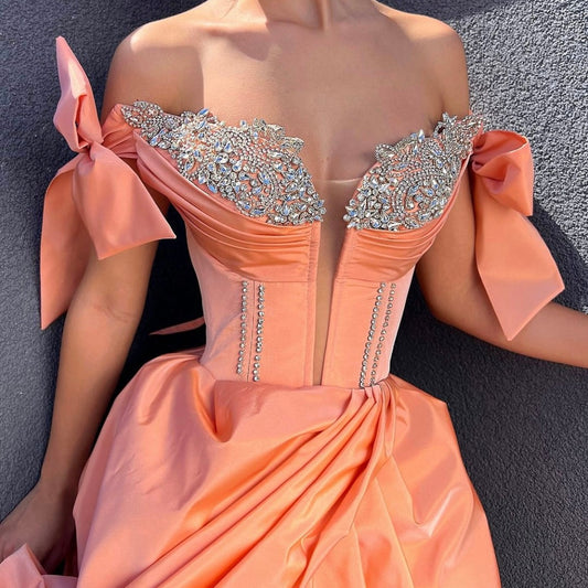 Peach Taffeta Gown with Silver Details