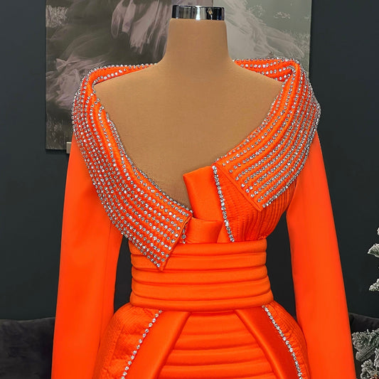 Orange Textured Set Jacket & Skirt