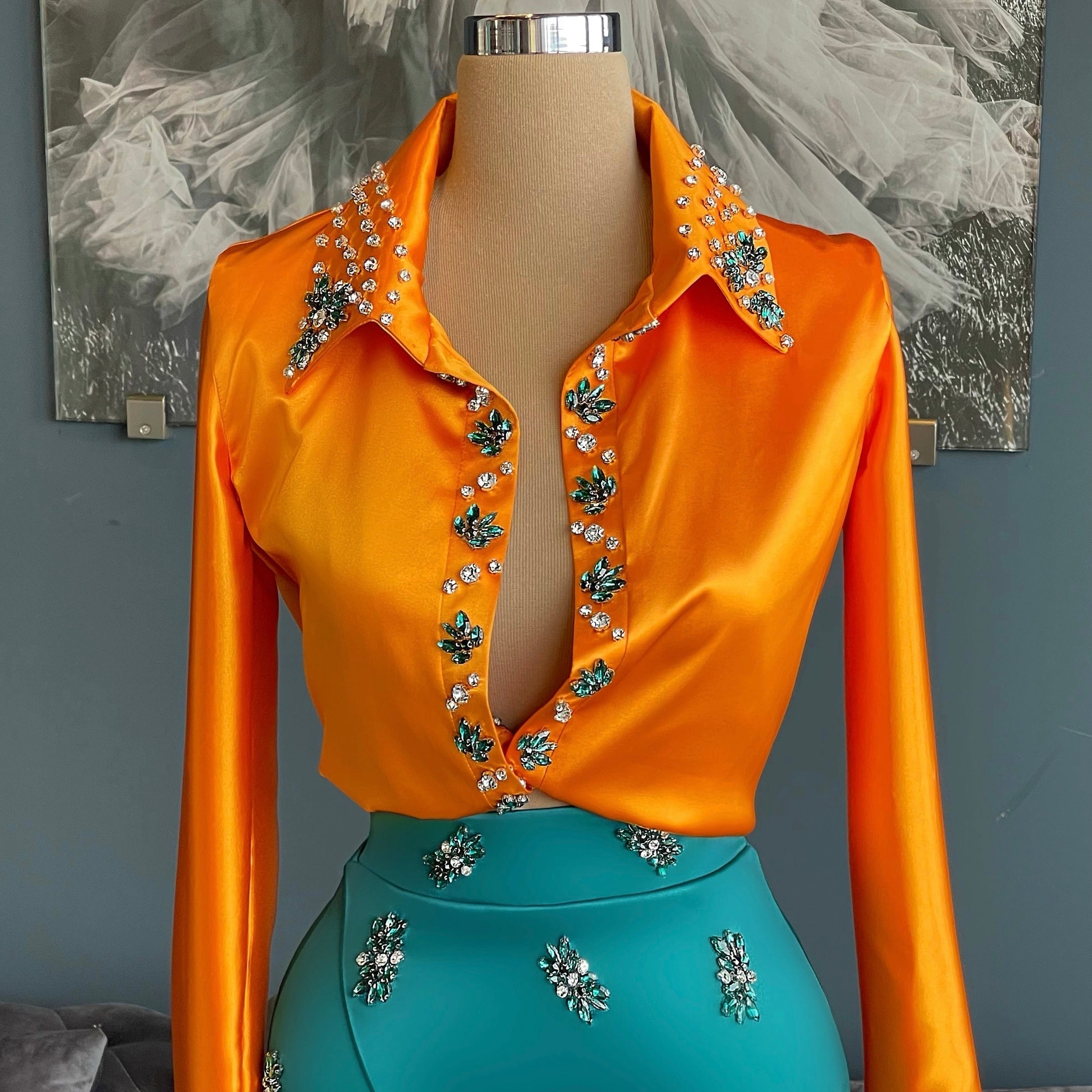 Camel Gold Shirt & Crystals Skirt