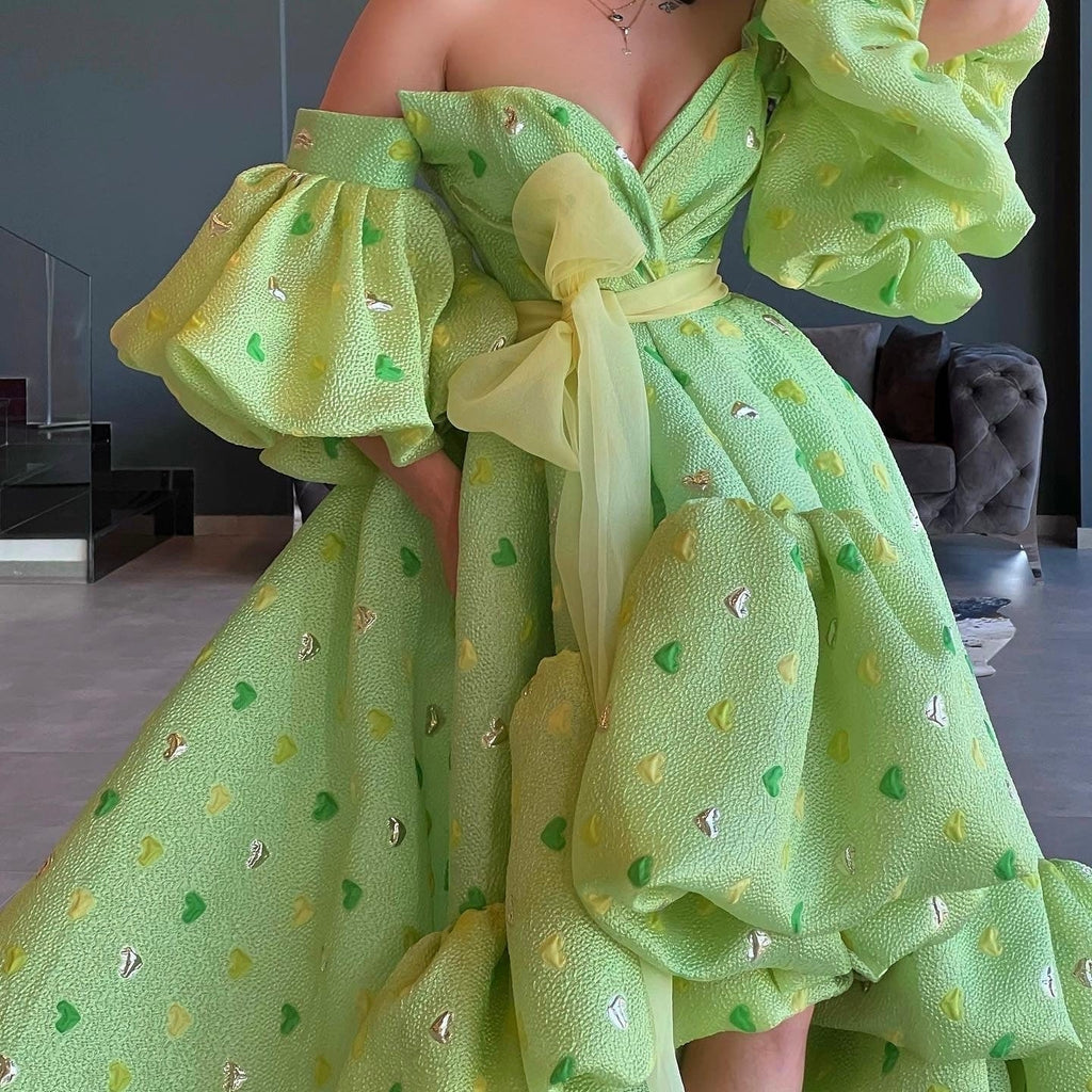 green dress with hearts Enchanted Forest Hearts Gown Teuta Matoshi