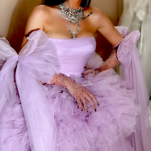 Light Purple Tulle Gown with Crystal Gloves