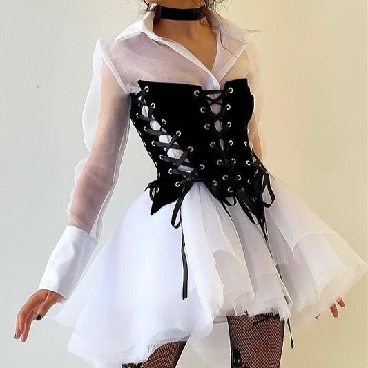 Black Velvet Corset & White Organza