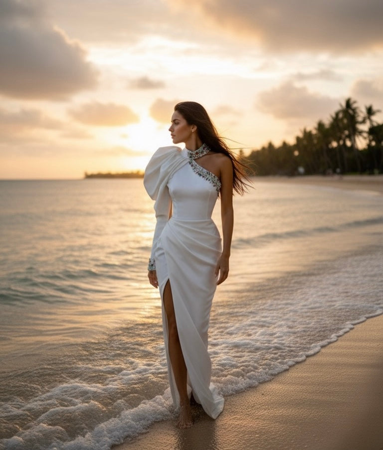 White Dress with Puffy Sleeve
