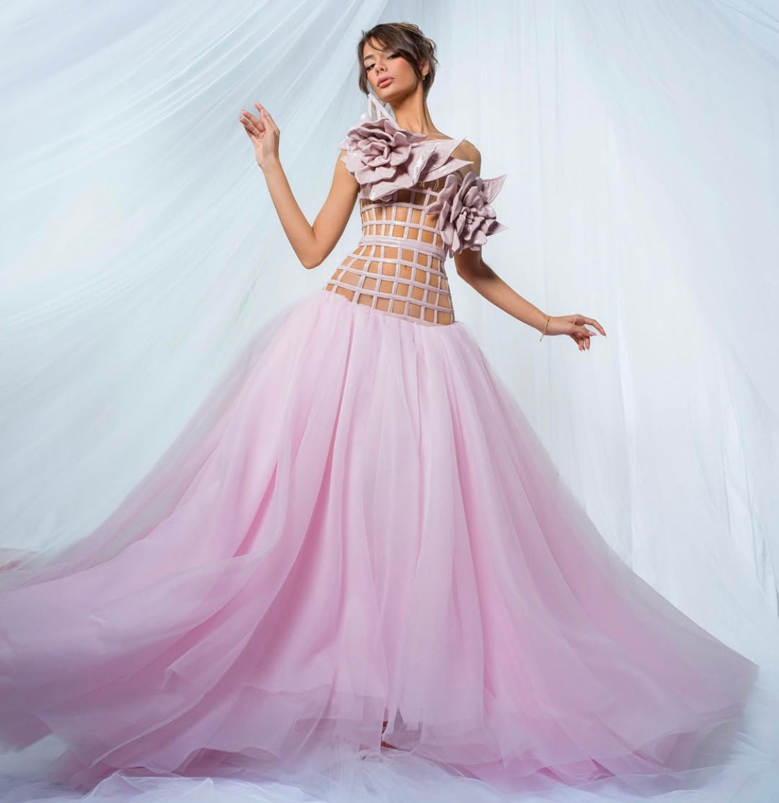 Squared Corset Tulle Gown