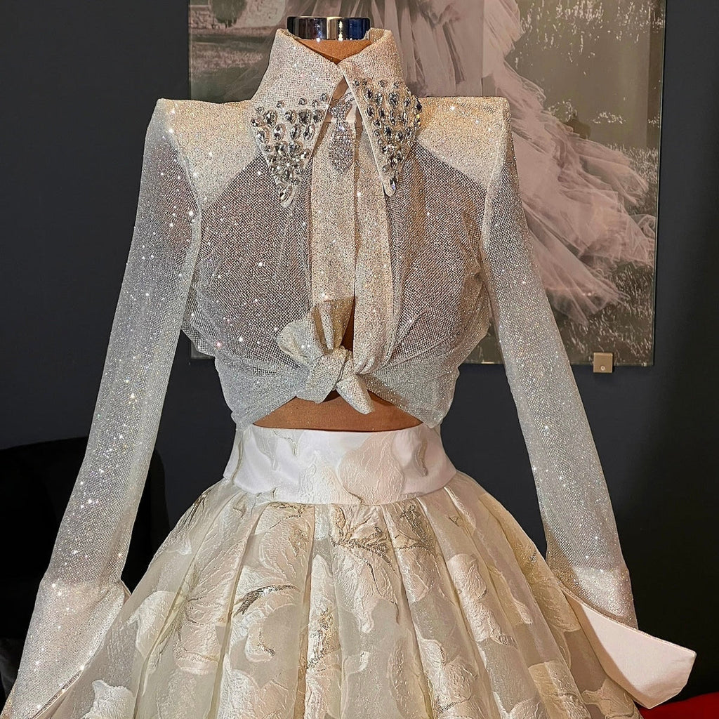 White Brocade & Glitter Set – Dona Matoshi White Brocade & Glitter Set – Dona Matoshi