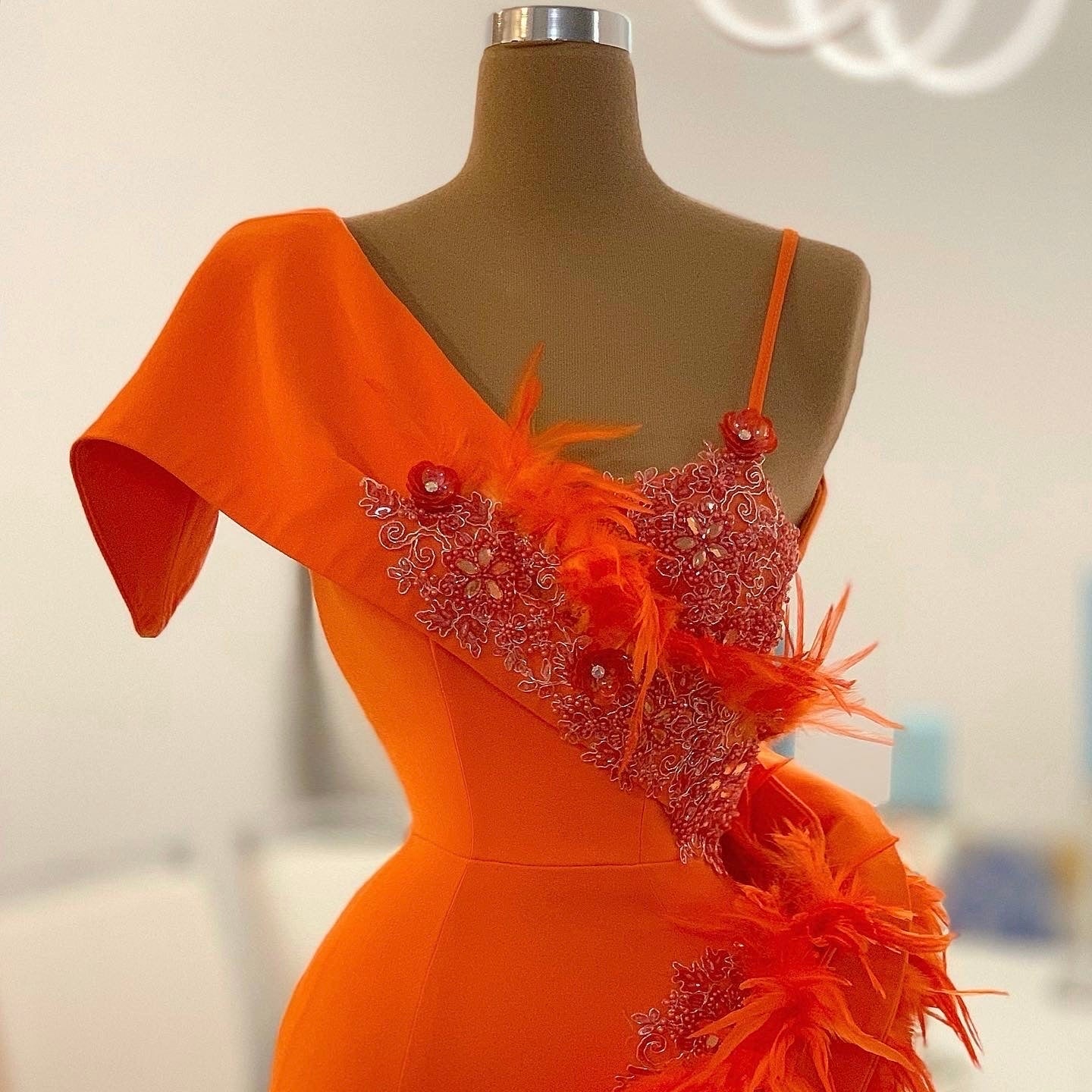 Orange Feather Lace Details