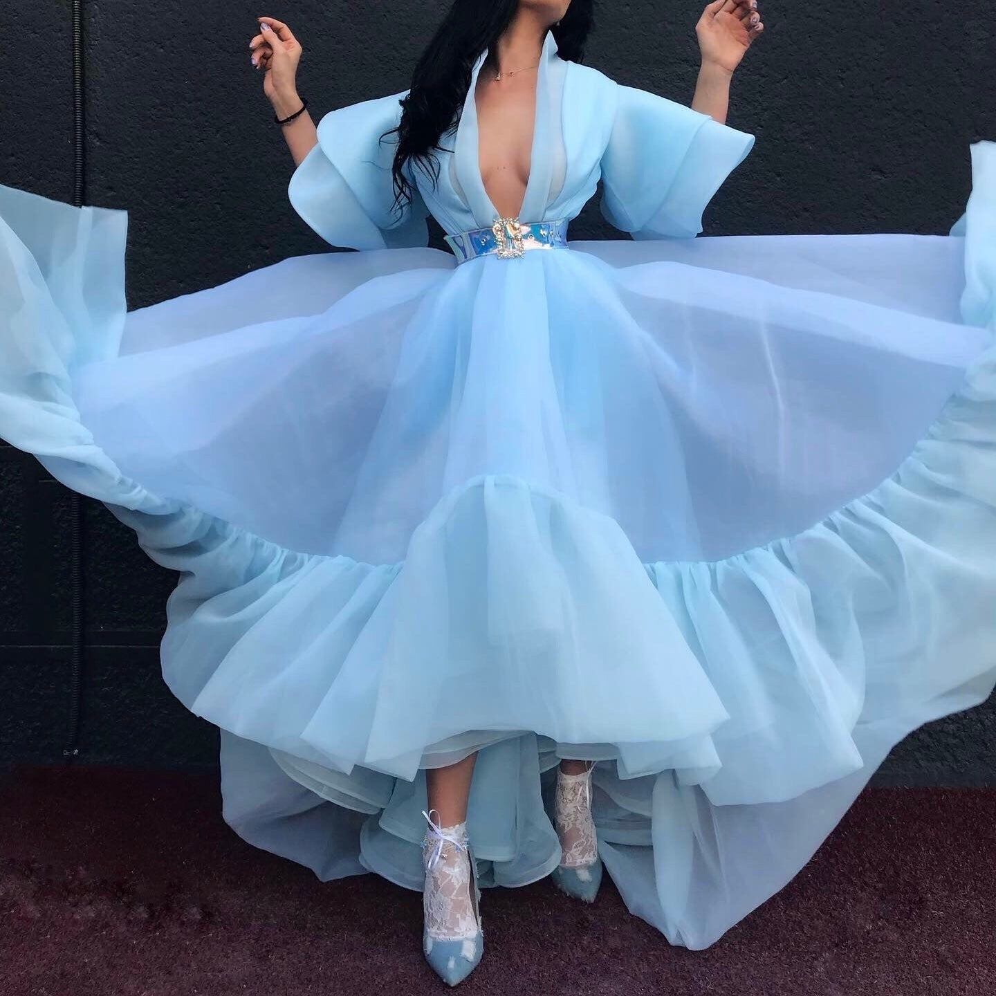 Light Blue Silk Organza Gown