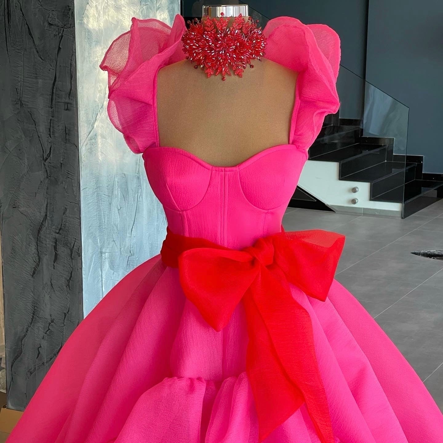 Pink & Red Organza Gown