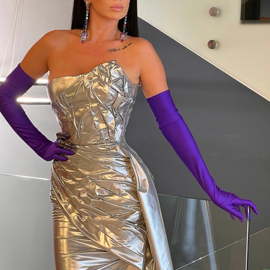 Silver Gown & Purple Gloves