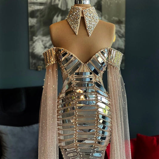 Nude & Sliver Crystals Gown