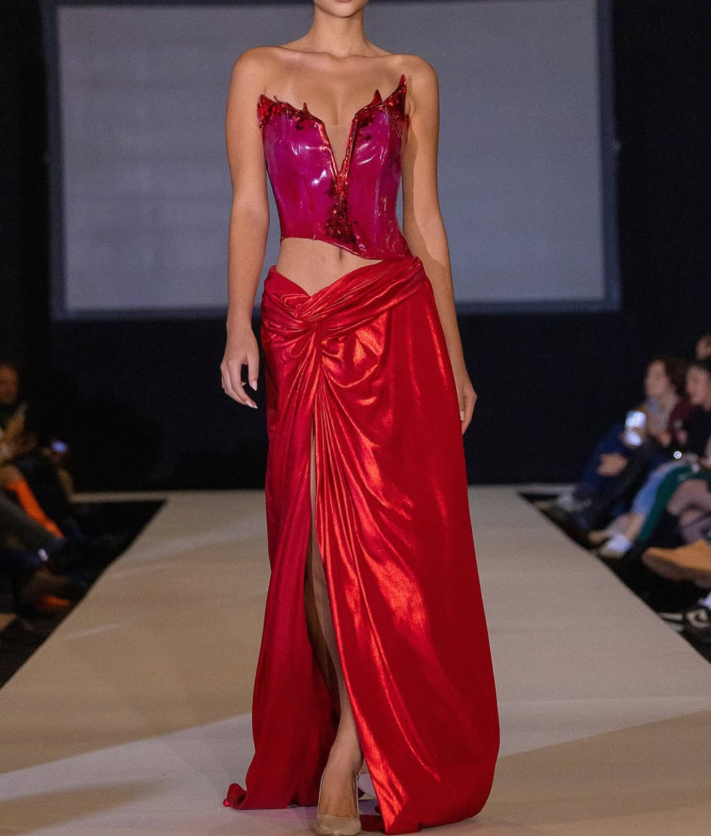 Red Silicone Corset & Skirt