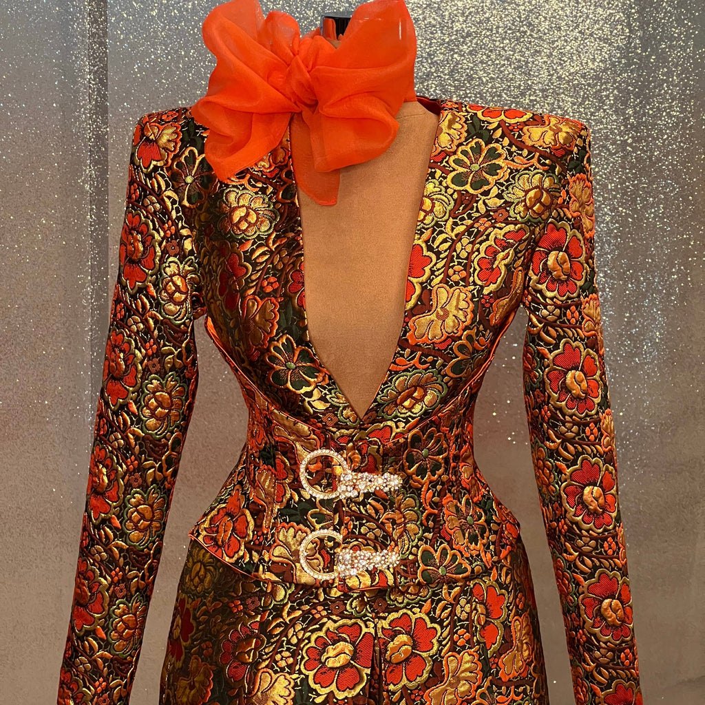 Orange Floral Blazer Dress Dona Matoshi Orange Floral Blazer Dress Dona Matoshi