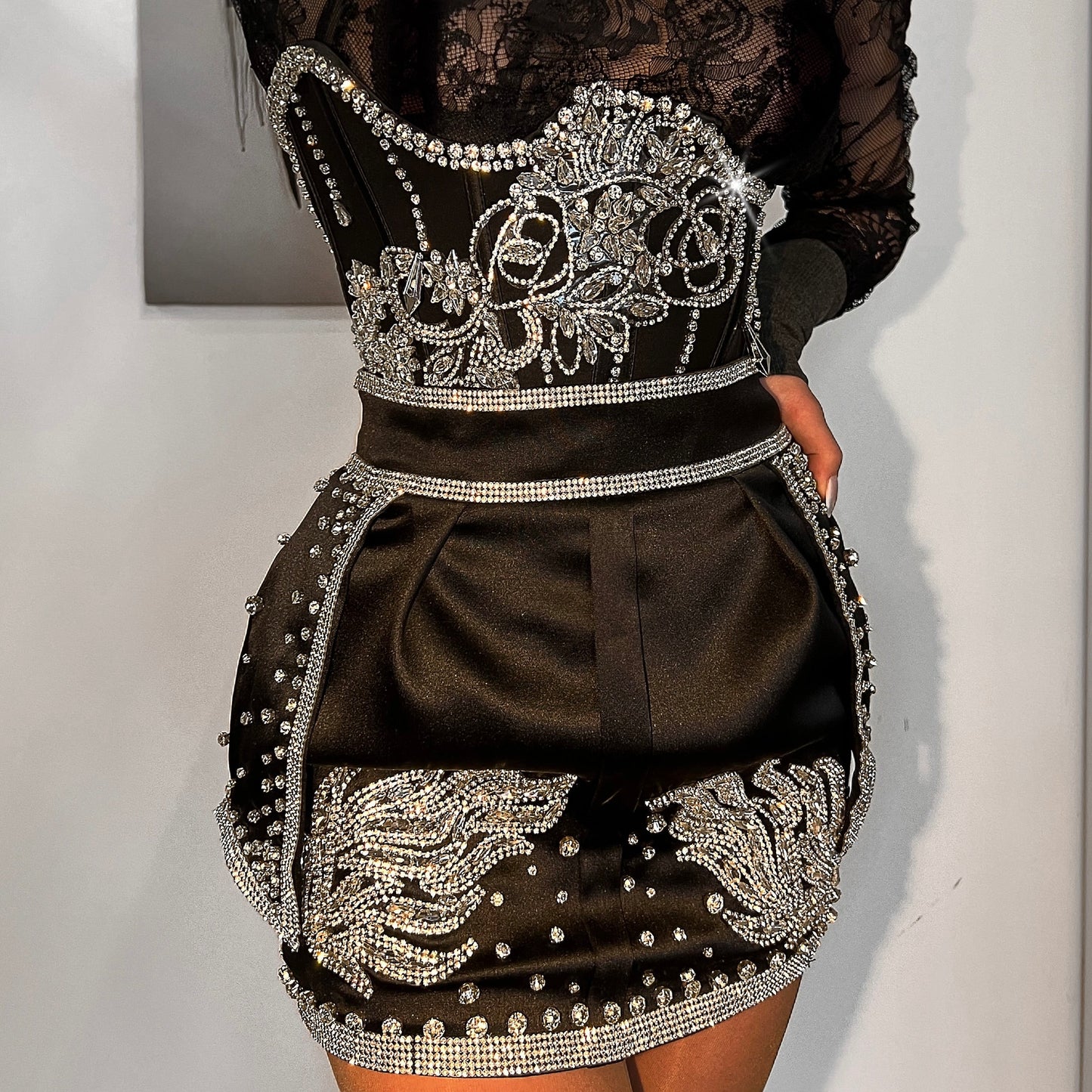 Black  Lace & Crystal Embellished Skirt