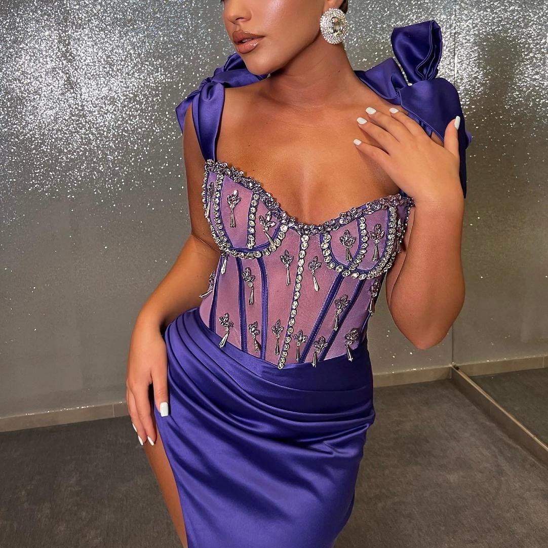 lilac corset dress Strapless Purple Lace Prom with Back, Purple Tulle Lace F jbydress 1x Women Dress Floral Applique Sheer Corset Gown