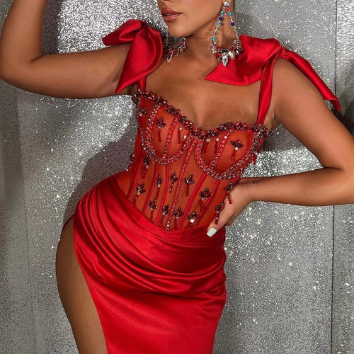 Red Crystals Corset Dress – Dona Matoshi