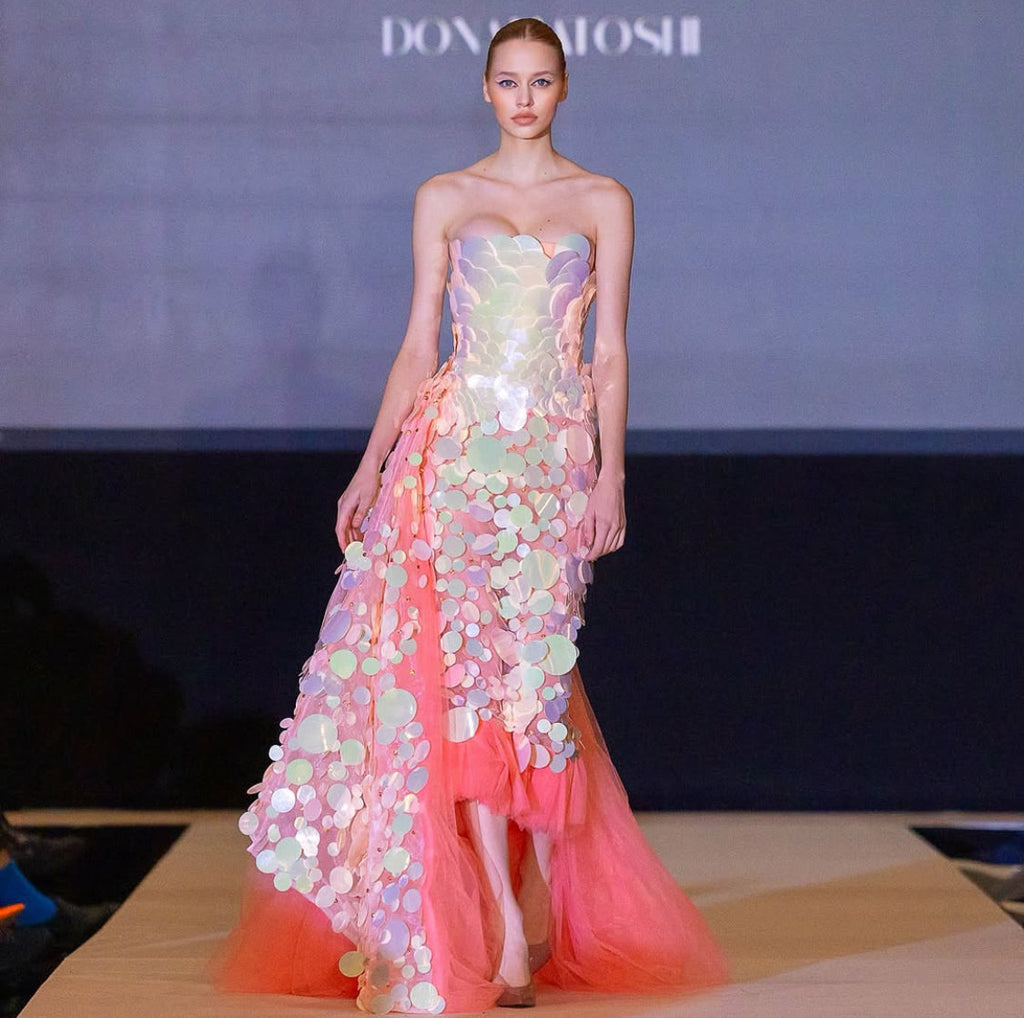 Peach Sequin Midi Gown