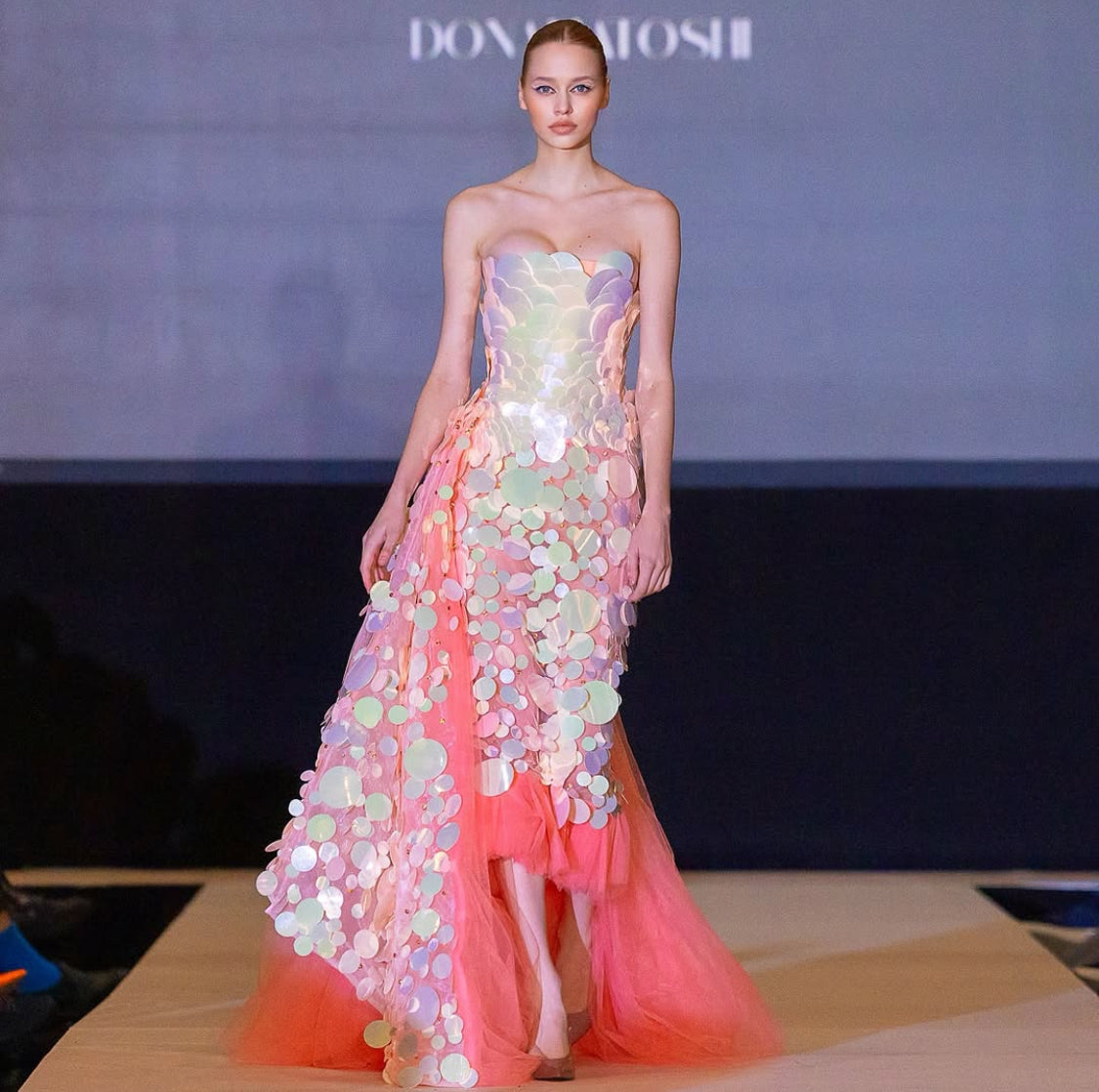 Peach Sequin Midi Gown