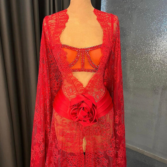 Red Rose Lace Elegant Gown