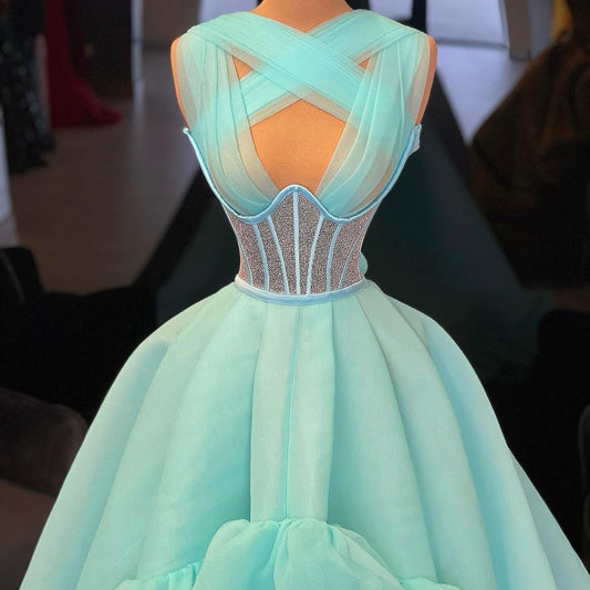 Aqua Organza Corset Gown