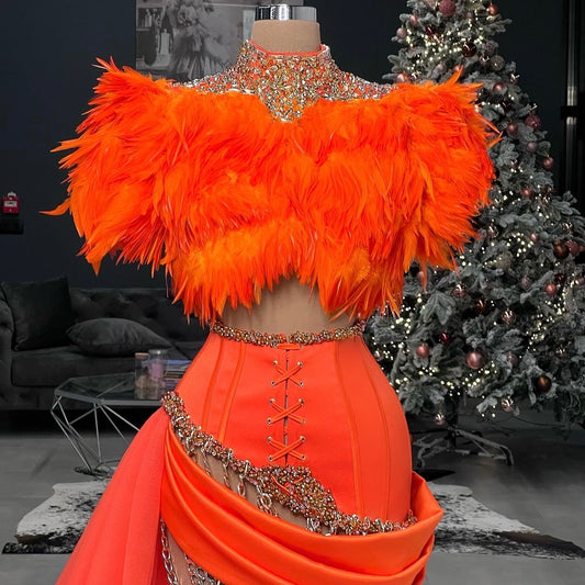 Orange Feathers Chain Set