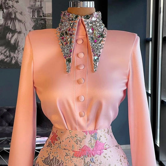 Blush Pink Satin Shirt & Brocade Skirt