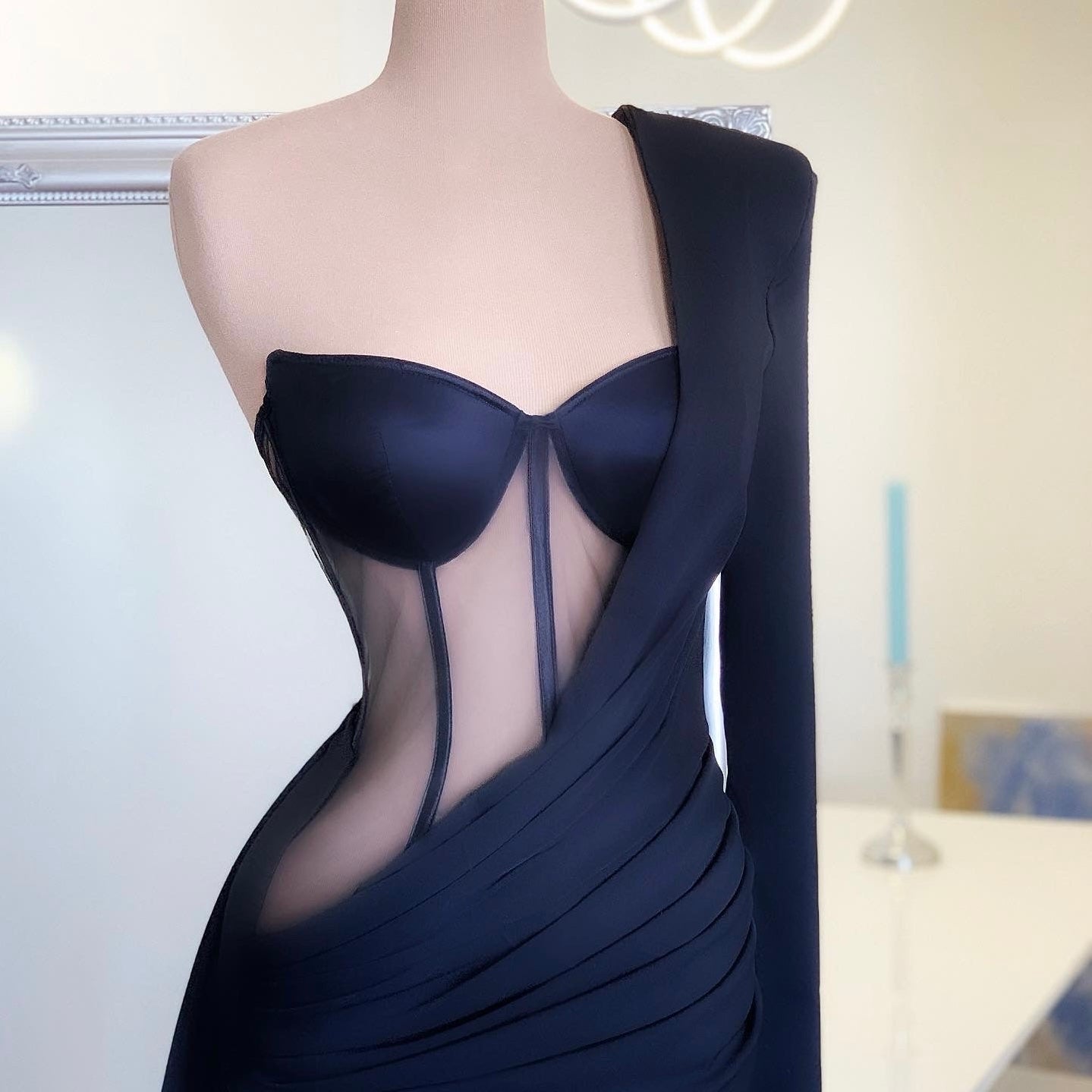 Black Corset One Shoulder Gown