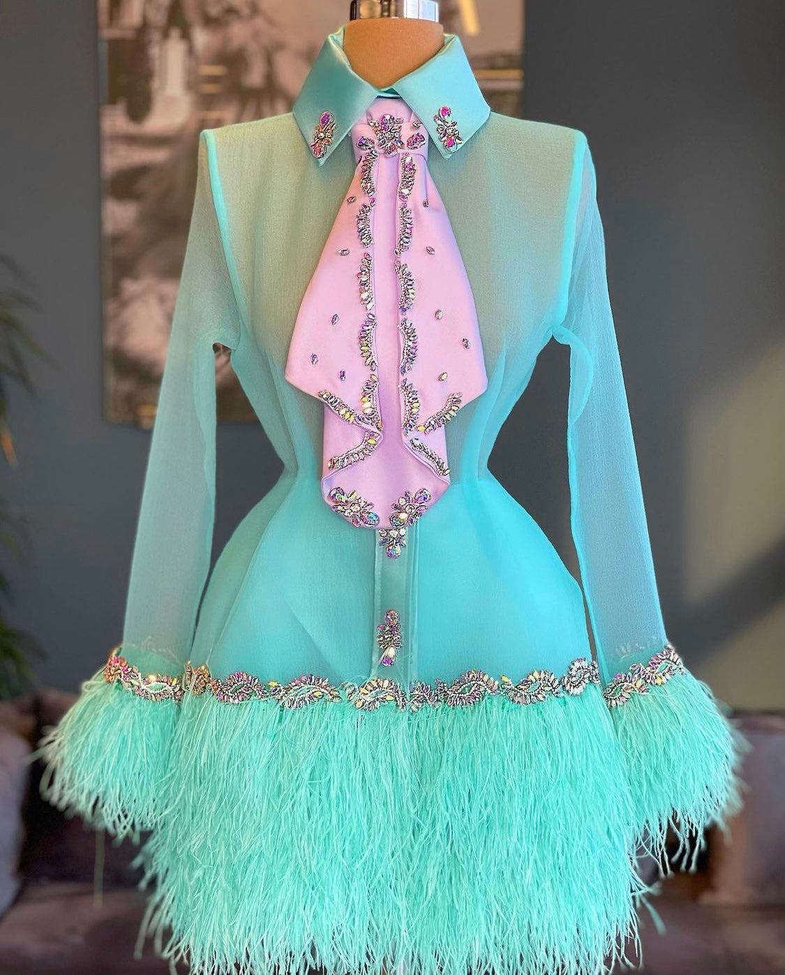 Mint Organza Feathers Set