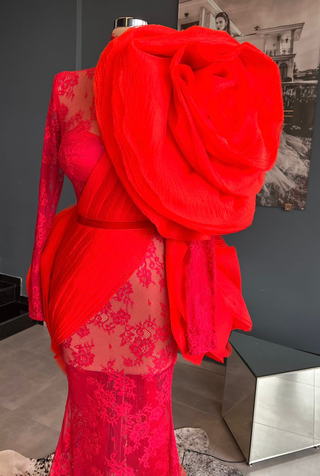 Red Rose Lace Gown