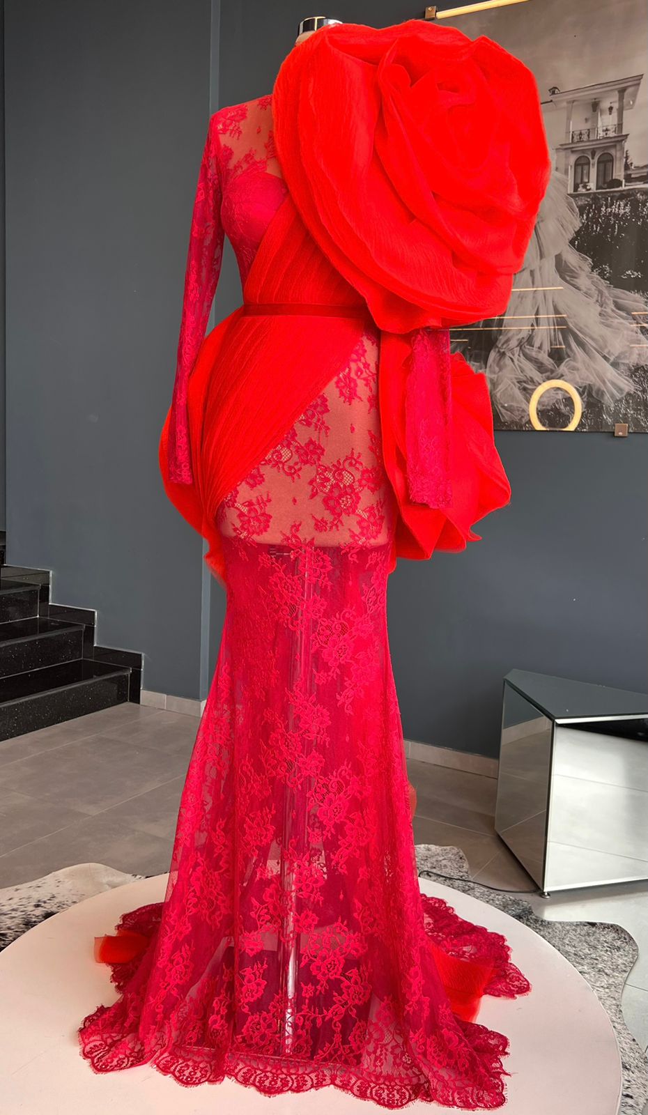 Red Rose Lace Gown