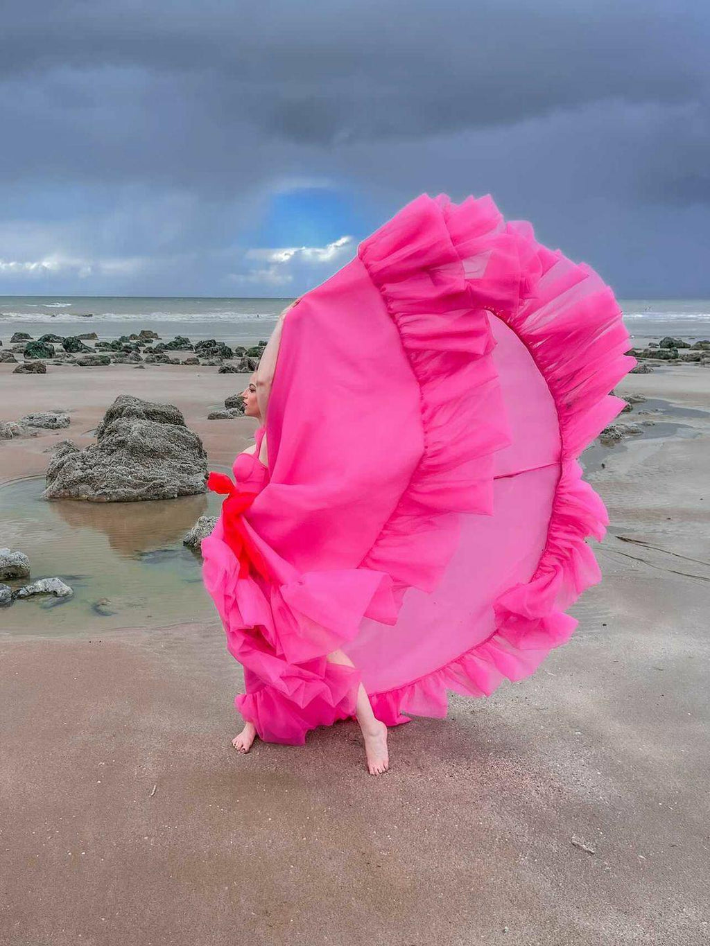 Pink & Red Organza Gown