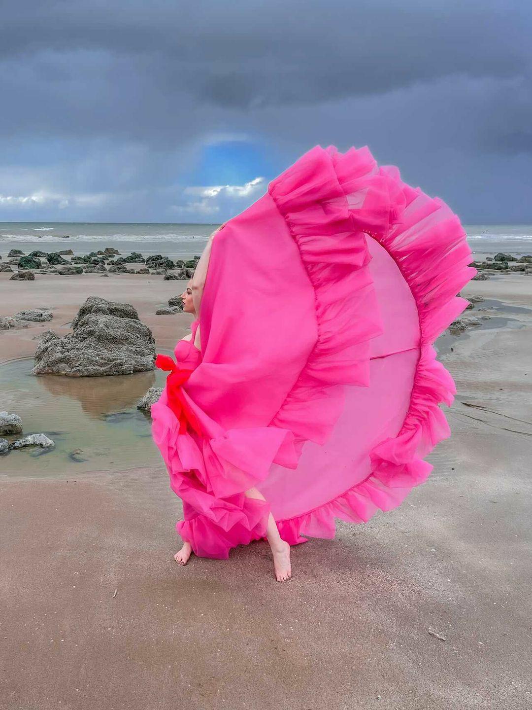 Pink & Red Organza Gown