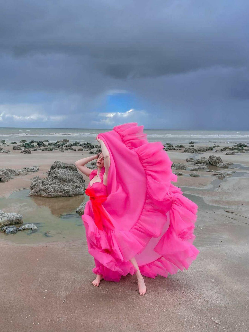 Pink & Red Organza Gown