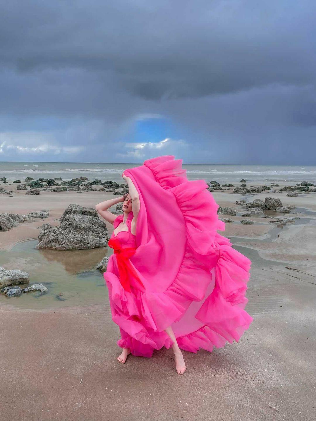 Pink & Red Organza Gown