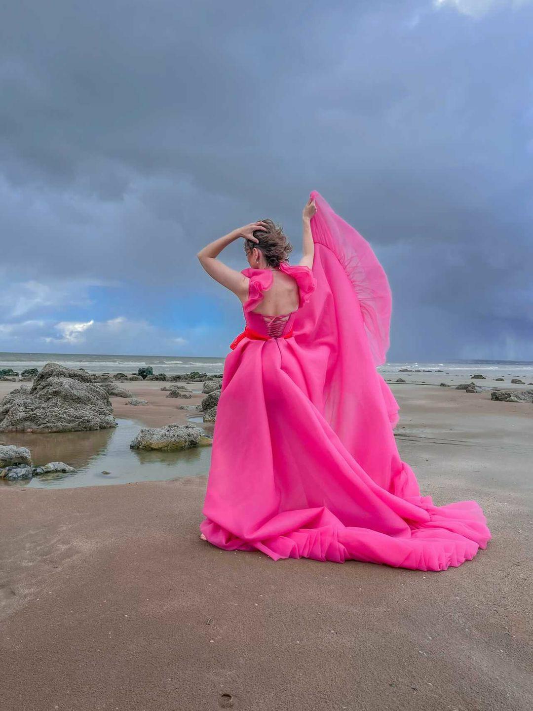 Pink & Red Organza Gown