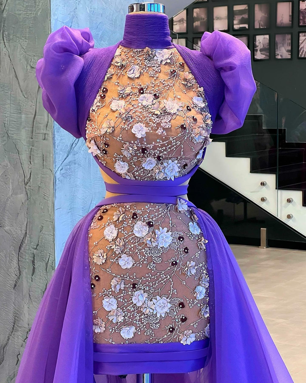 Purple Floral Organza Dress