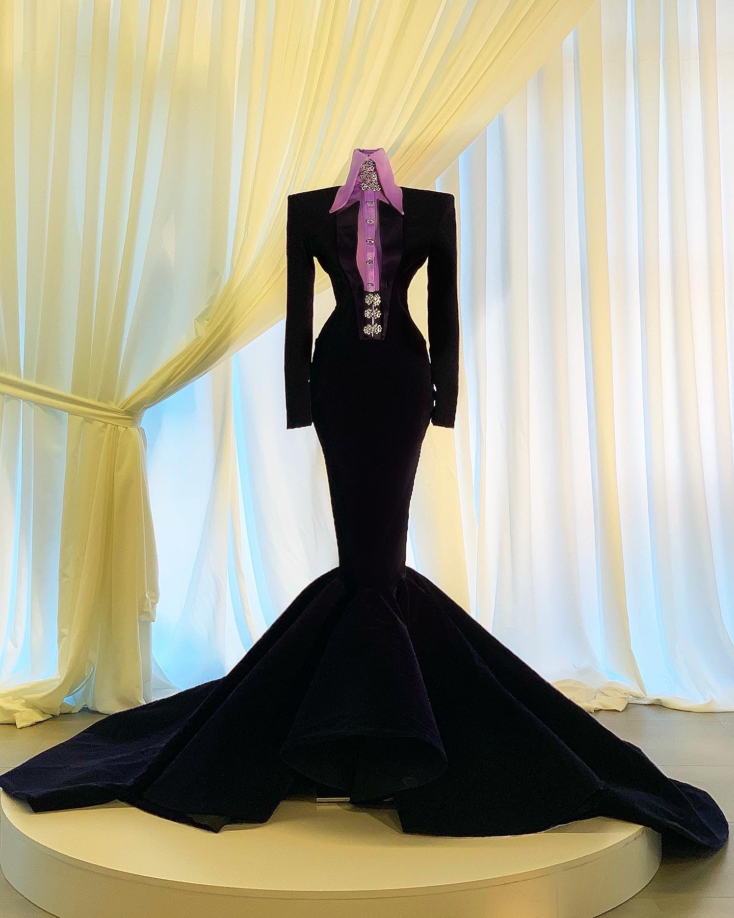 Tuxedo Gown Dark Blue Lilac Shirt Dona Matoshi Tuxedo Gown Dark Blue Lilac Shirt Dona Matoshi