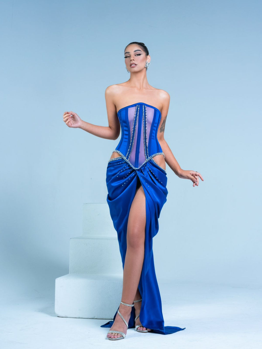 Purple Embellished High Front Slit Gown