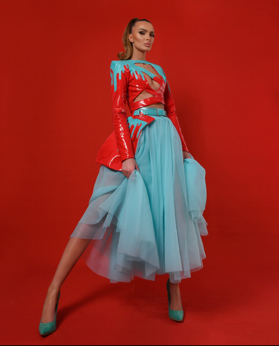 turquoise and red dress Woman Turquoise Dress Red Hair Stock Photo 172403963