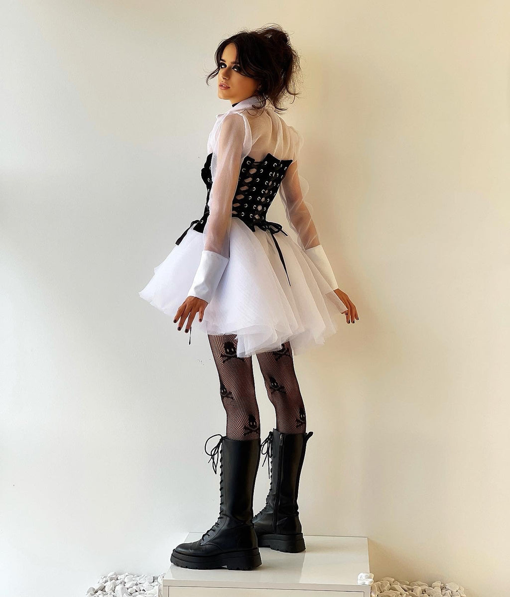 Black Velvet Corset & White Organza