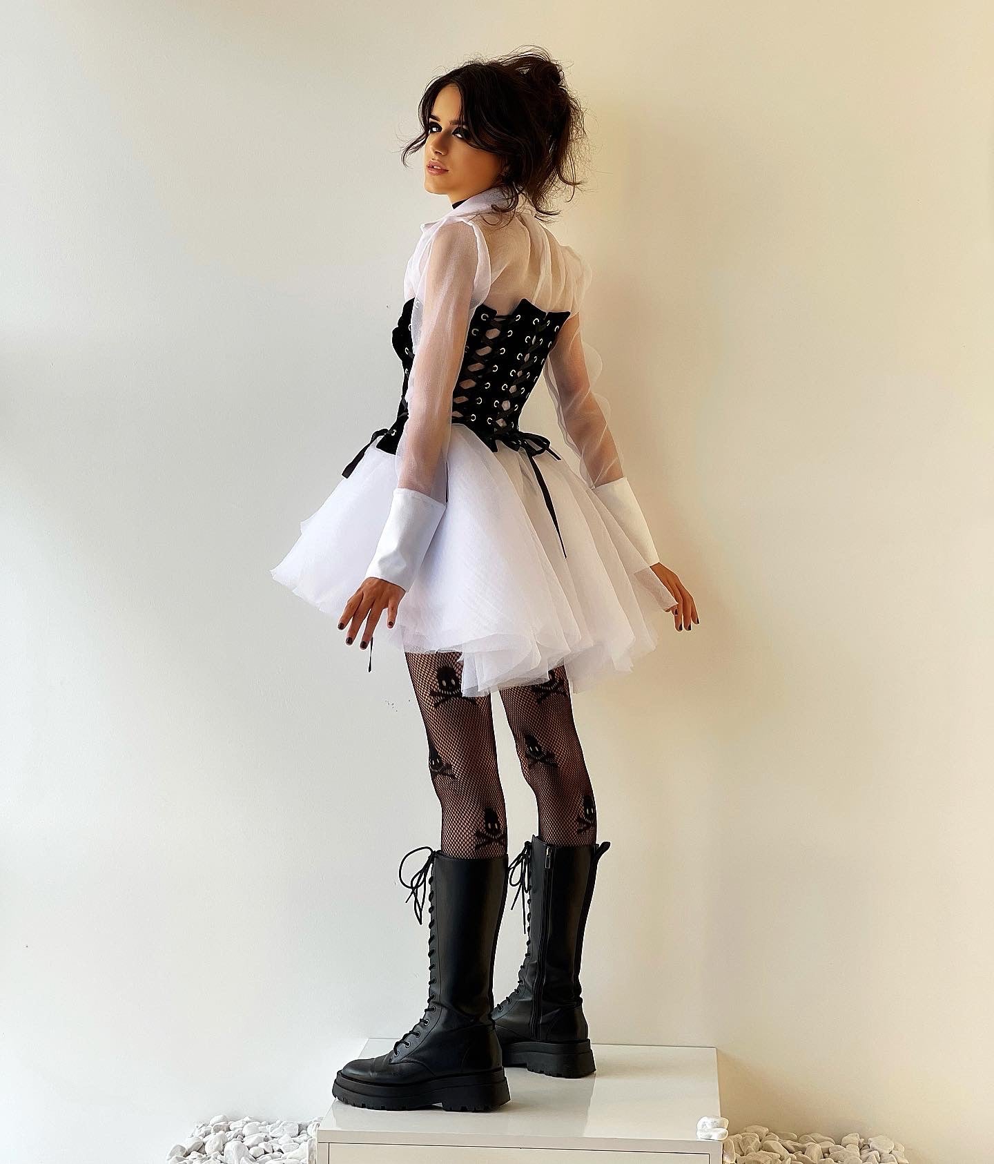 Black Velvet Corset & White Organza