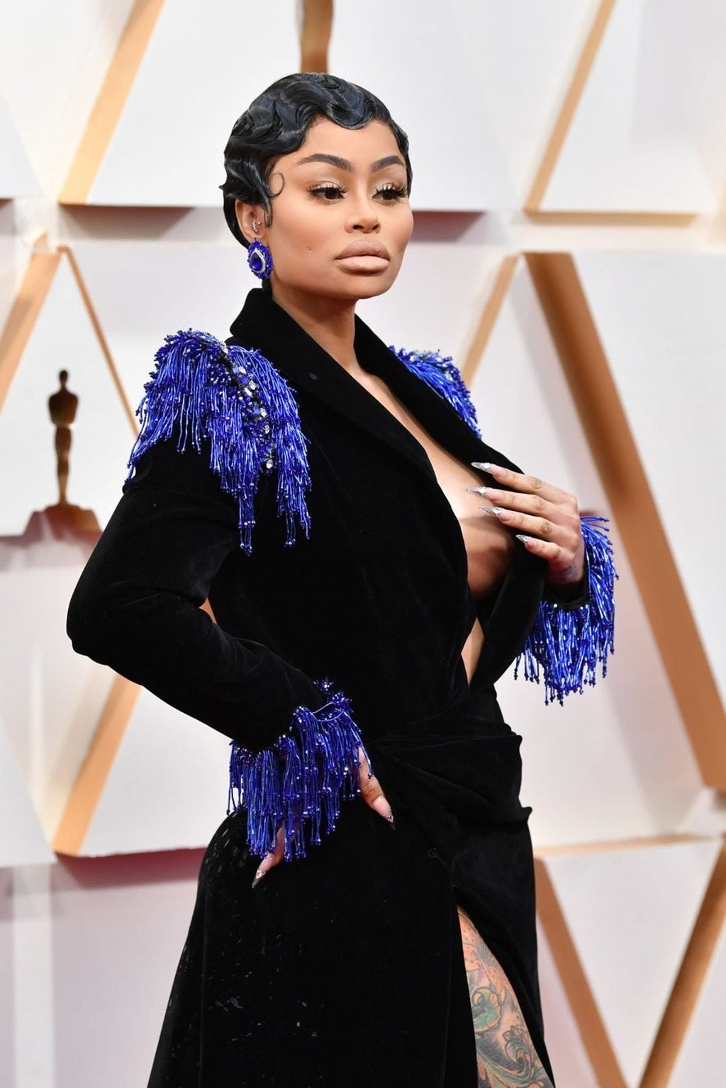 Black Velvet & Royal Blue Details Gown