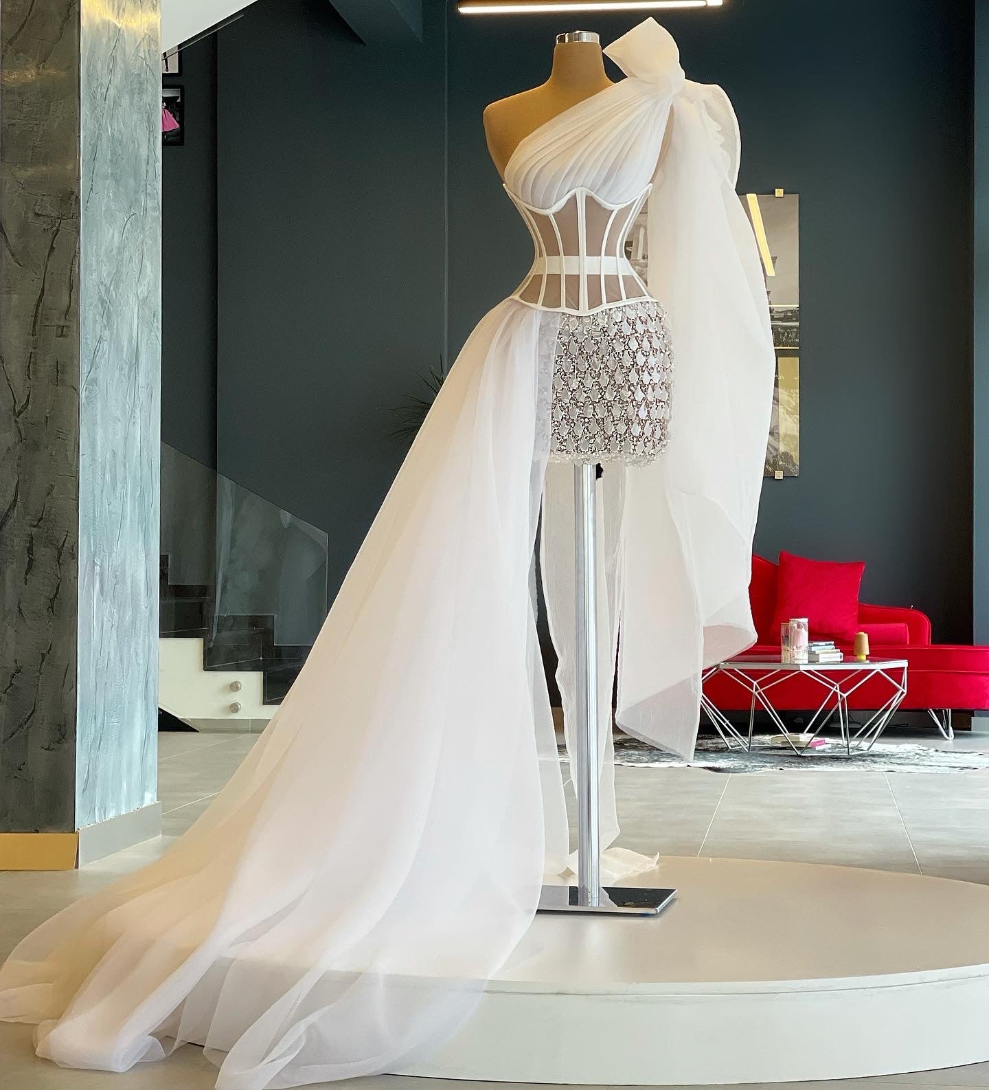 White Corset Dress Sequin Hand Made Dona Matoshi White Corset Dress Sequin Hand Made Dona Matoshi