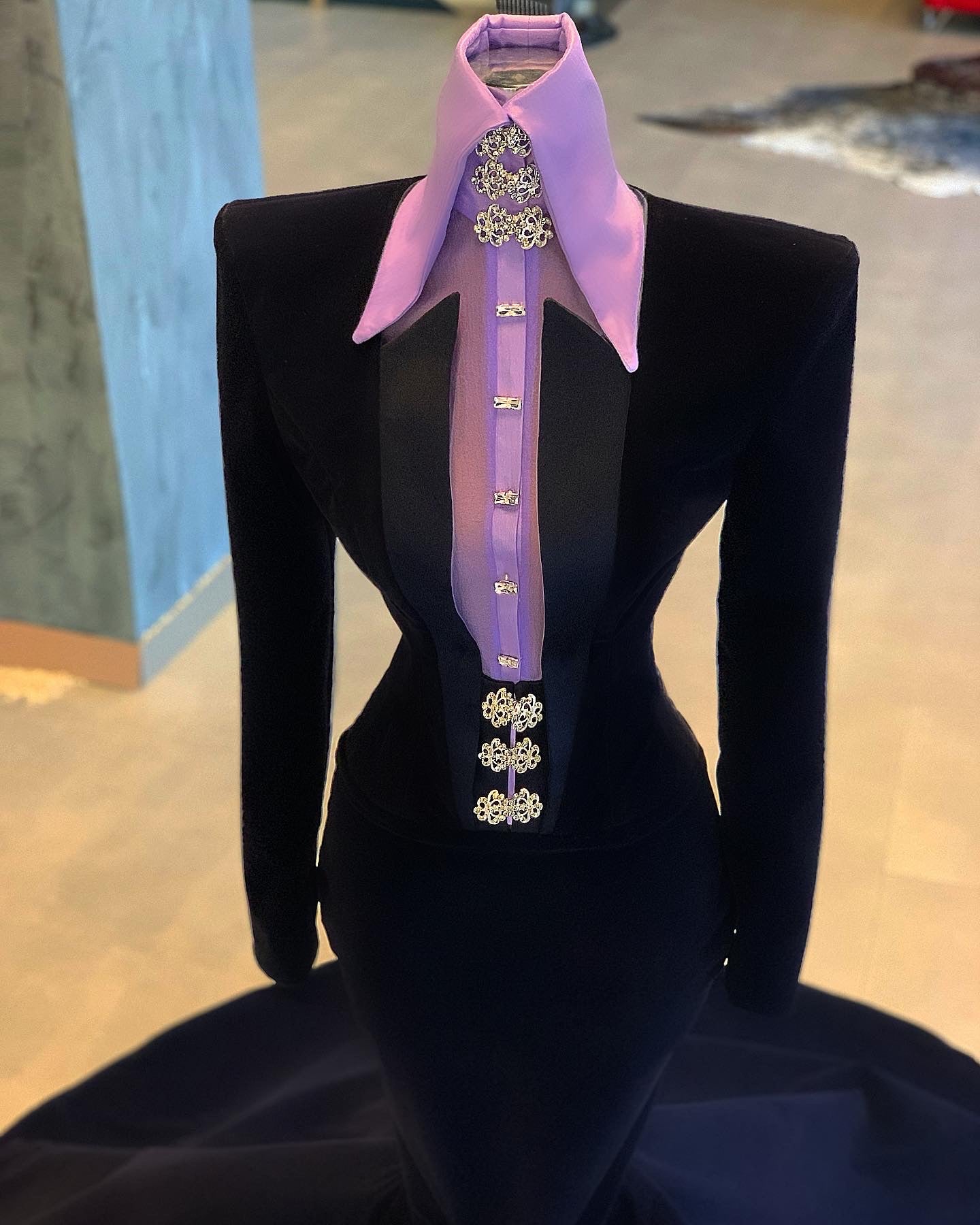 Tuxedo Gown Dark Blue Lilac Shirt Dona Matoshi Tuxedo Gown Dark Blue Lilac Shirt Dona Matoshi