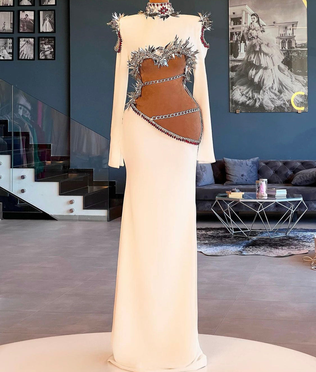 White Chains & Fringes Gown