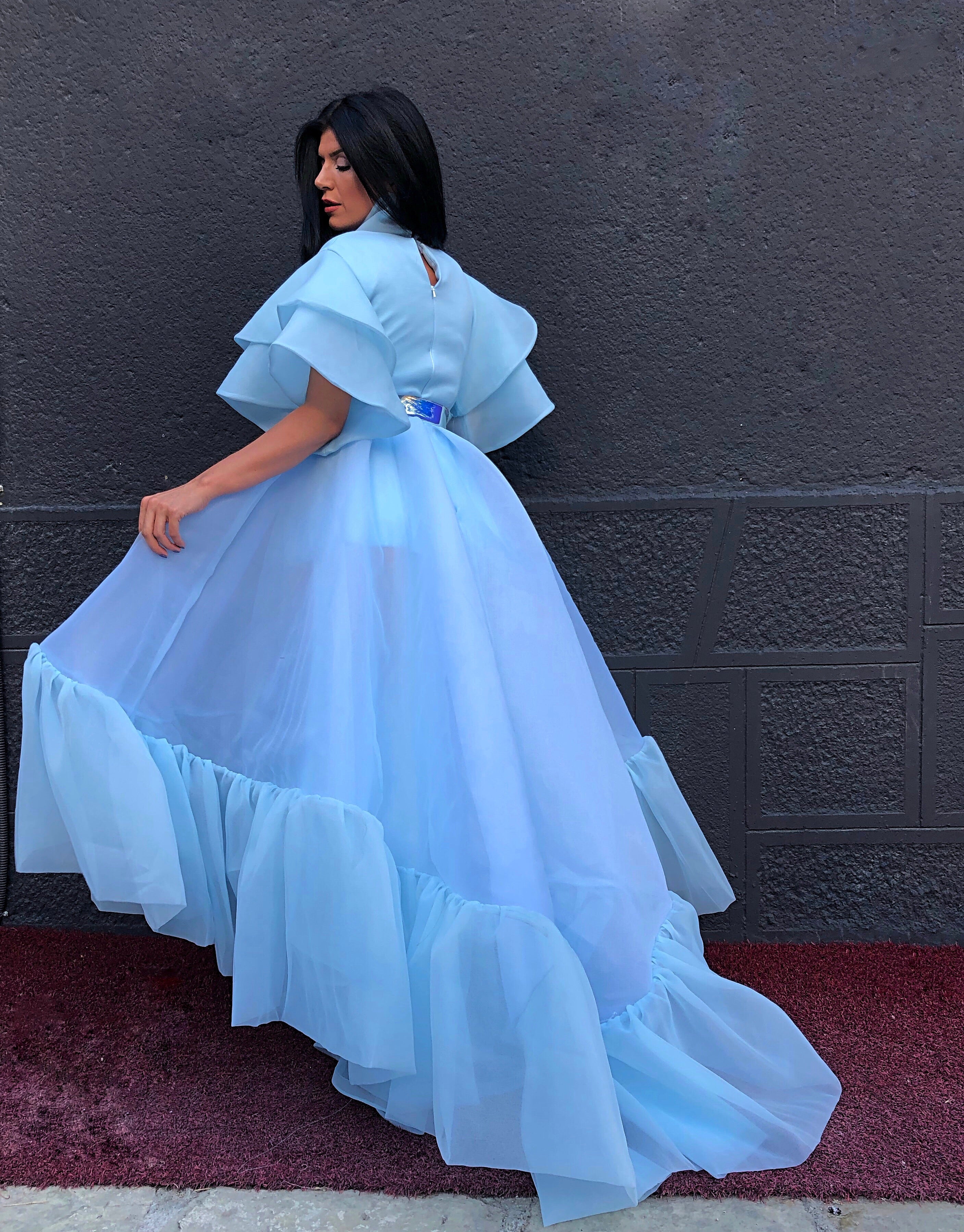 Light Blue Silk Organza Gown – Dona Matoshi Light Blue Silk Organza Gown – Dona Matoshi