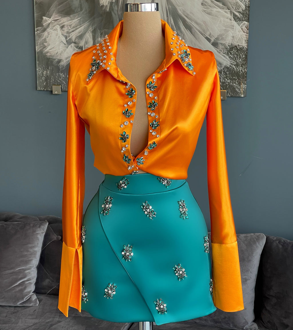 Camel Gold Shirt & Crystals Skirt