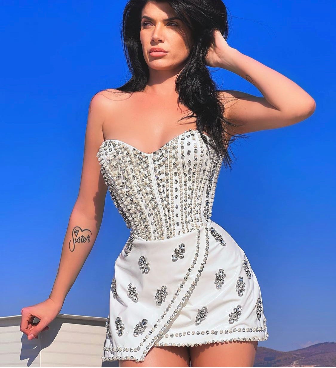 White Beaded Dress & Gloves